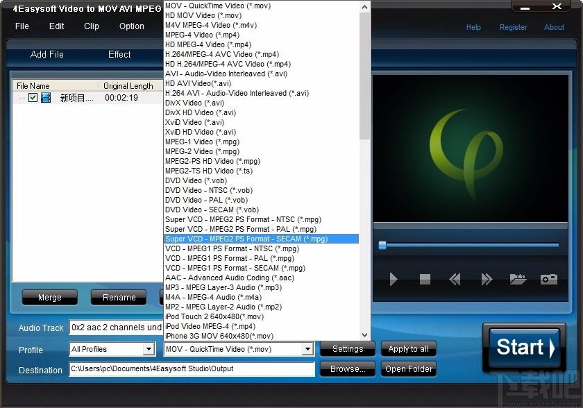 4Easysoft Video to MOV AVI MPEG Converter,视频格式转换
